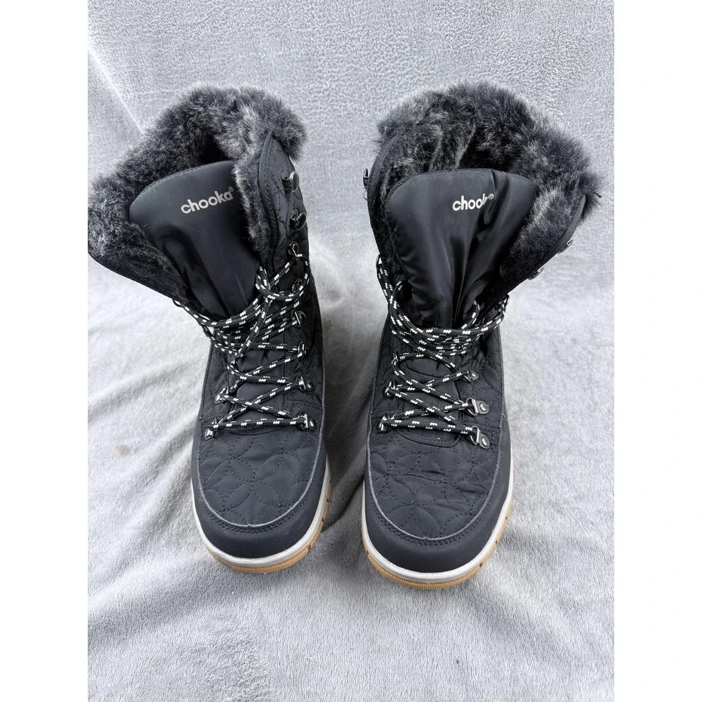 Chooka Boots Womens Size 7 Black Belltown Mid Faux‎ Fur Snow Winter Waterproof